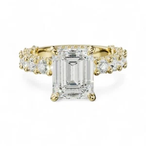 Solid 14k Yellow Gold 4.50 Ct IGI Lab Grown Emerald Cut Diamond Wedding Ring - Picture 1 of 10
