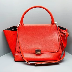 Celine Trapeze 2Way Shoulder Bag Handbag Orange Leather - Picture 1 of 13