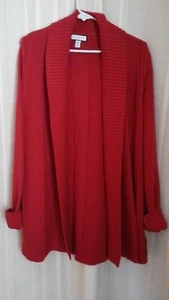 CHARTER CLUB Bright Red Open-Front Shawl Lapel Mixed Knit Cardigan Size M NWT - Picture 1 of 5