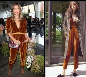 ULLA JOHNSON Sabine Gathered Velvet Jumpsuit Copper Brown Size 12 AUS / 8 US - Picture 1 of 7