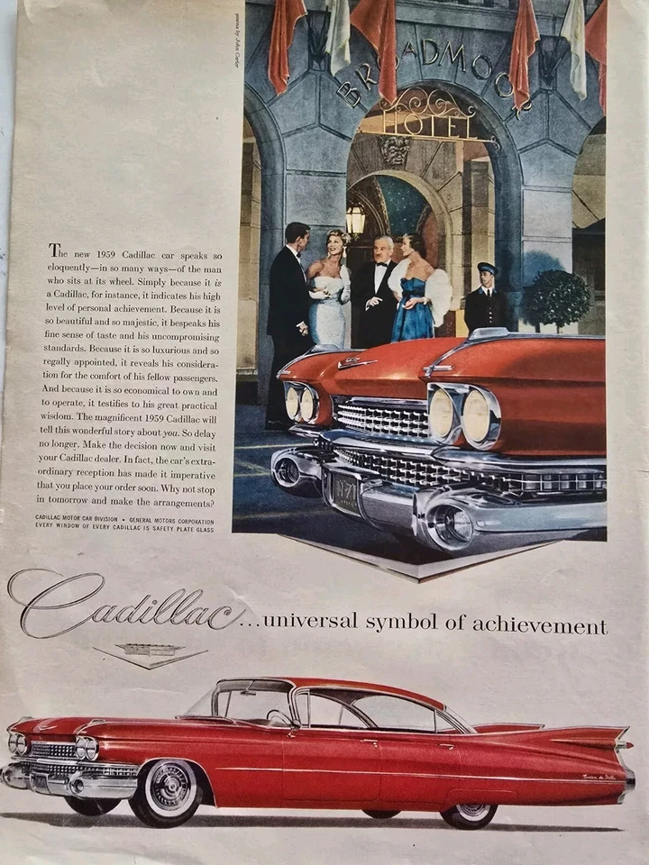 1959 Red Cadillac Sedan de Ville car vintage original ad  - Image 1 of 1