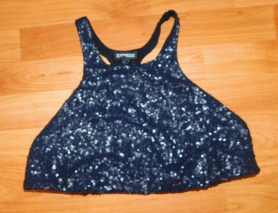 Top corto de lentejuelas Express espalda deportiva grande para mujer Foto 1 de 4