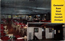 Centennial Room Hotel Schuler Marshall Michigan Dual View Postcard EC Kropp VTG