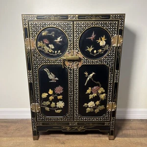 Mid Century Asian Console Cabinet Mother Of Pearl Inlay Original Lock Key Rare - Picture 1 of 20