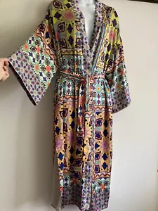 Zara Colorful Belted Printed Kimono Robe Midi Wrap Dress/Duster NWT Sz S - Picture 1 of 17