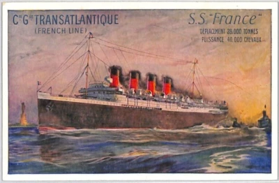 FRANCE TRANSATLANTIC Art Postcard Shipping Advert MARITIME {samwells}PF139 - Image 1 of 4