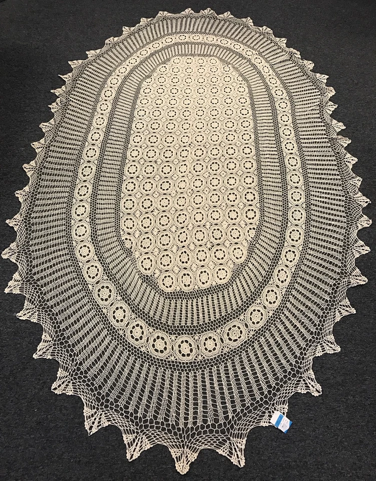 Toalhas de mesa de renda 100% algodão feitas à mão crochê 72x126" ovais *cor bege - Imagem 1 de 1