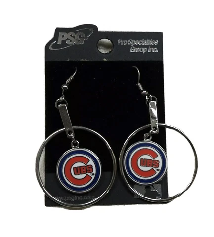 Authentic Chicago Cubs Silver Dangle Hoop Earrings MLB Licensed Product Cover