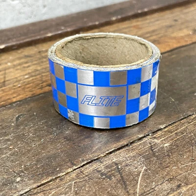 Flite USA Checkered Tape Old School BMX Blue MIrror Pad Plate Bike OG 80s - Image 1 of 4