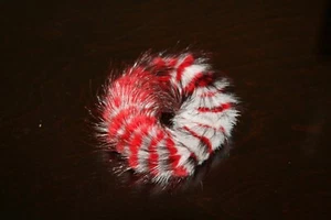 New Red and Light Grey Stripe Mink Fur Scrunchie Scrunchy Efurs4less - Picture 1 of 1