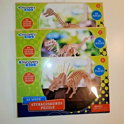 Quebra-cabeça 3D dinossauro conjunto de madeira de 3 idades 5+ NOVO 36 - 52 peças descoberta infantil - Imagem 1 de 4