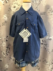 Traveler Boys Sz 7 Blue Patchwork Plaid Shorts & Button Down Shirt Outfit Set - Picture 1 of 12