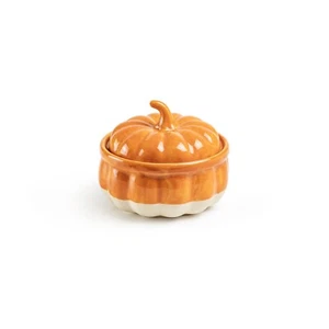Potter's Studio Orange Pumpkin Figural 4.75" Reactive Glaze Bowl with Lid - Picture 1 of 3