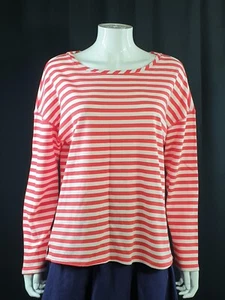 Joules Ladies Red Cream Striped Long Sleeved Dropped Shoulder Cotton Top UK 14 - Picture 1 of 10