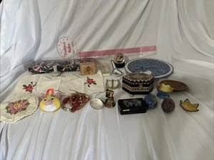 Cassetto spazzatura nonna lotto di 22 mosaico intarsiato cuscino timbro piatto bigiotteria coniglio - Foto 1 di 24
