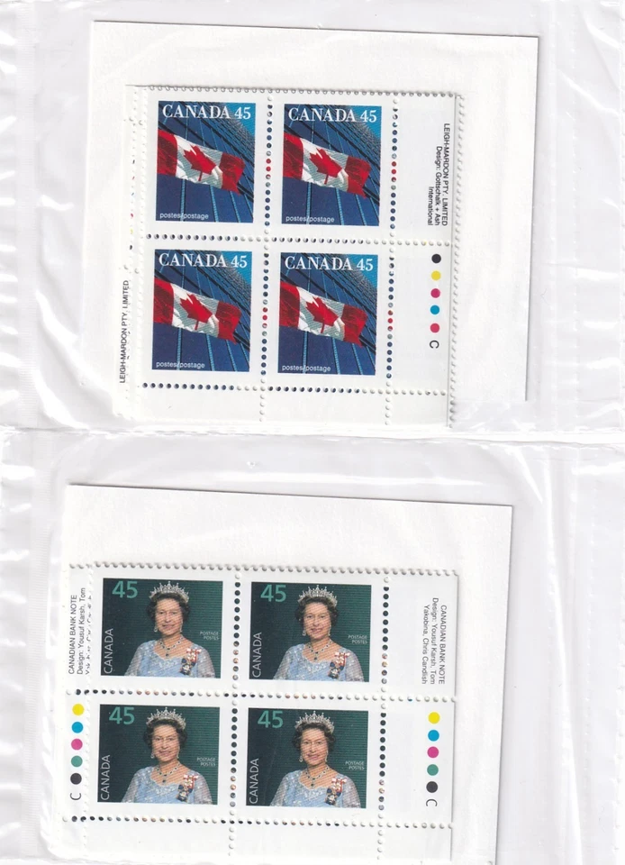 Canada Stamps 2 Sets Matched Inscription Corner Blocks MNH / Unopened packages - Image 1 of 1