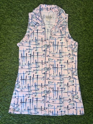 Polo Lilly Pulitzer Luxletic Martina XS Talk Birdie To Me UPF 50+ sin mangas Foto 1 de 4