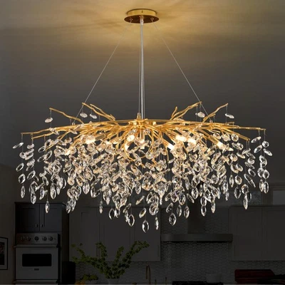 Modern Crystal Tree Branch Chandelier Gold L40'', Large Art Deco Linear Recta... - Image 1 of 4