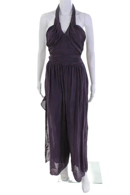 Rachel Zoe Womens Side Zip Open Back Halter Silk Jumpsuit Purple Size 2 - Image 1 of 4