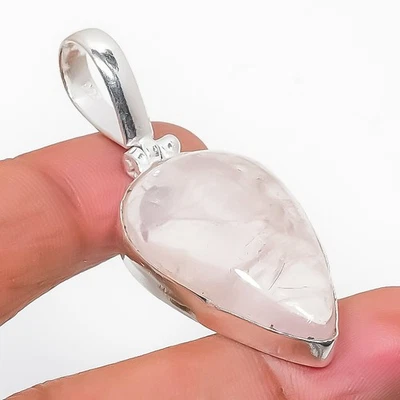 Quarzo Rosa Gemma Artigianale Argento Sterling 925 Argento Ciondolo Gioielli 5cm - Immagine 1 di 4