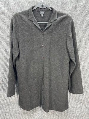 Eileen Fisher 意大利羊毛纱混纺上衣女式小号灰色华夫格针织纽扣 — 第 1/4 张图片