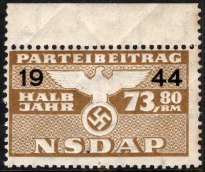 1944 Nazi Germany Dues Stamp NSDAP Half Year Membership Party Contribution 73.80 - Image 1 of 4