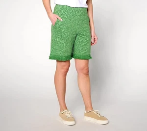 Sport Savvy Printed 8" Short with Fringe Hem Garden Green L New - Picture 1 of 1