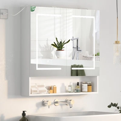 Large LED Lighted Medicine Cabinet with Mirror 2 Doors Bathroom Mirror 30"x31.5" - Image 1 of 4