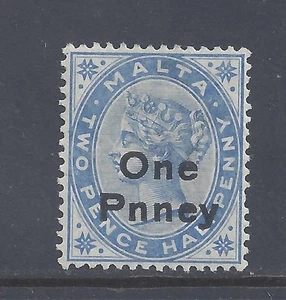 MALTA  1902 One Pnney on 2d½ DULL BLUE MINT HIGED  SG 36b - Picture 1 of 2
