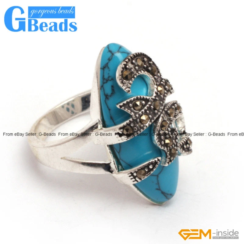 Women's Marquise Ring 14x29mm Tibetan Silver With Marcasite Stones Gift - Image 1 of 4