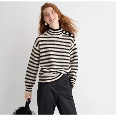 Suéter J.Crew Rayas Cuello Simulado Talla XL Joya Estrás Twee Glam Preppy Pesado Foto 1 de 4