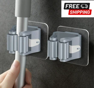 Gray Plastic Wall-Mounted Broom Holder, Mop Clip, No-Drilling Sweep Hook - NEW - Picture 1 of 7