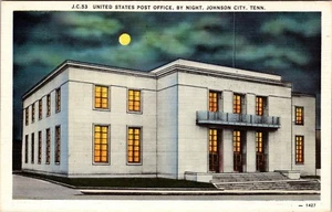 U.S. Post Office by Night Johnson City Tennessee Linen Postcard - Picture 1 of 2