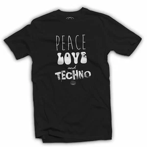Peace Love & Techno T-Shirt - Acid House Music Race Old Skool - Picture 1 of 3