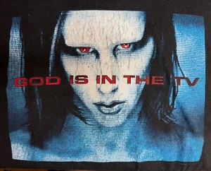 1990s Vintage Winterland Marilyn Manson God in TV Black 100% Cotton T Shirt XL - Picture 1 of 7