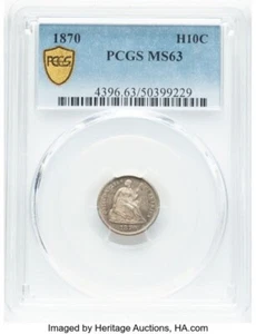 1870 SEATED LIBERTY HALF DIME H10C PCGS MS63 - Picture 1 of 2