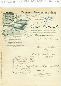 Dépt 08 - Charleville 42 Rue du Moulin - Belle Entête Art Nouveau Verreries 1913 - Bild 1 von 1