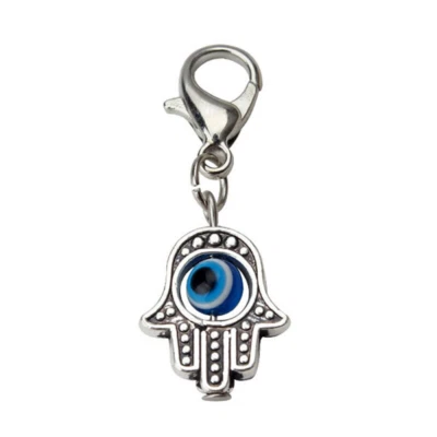 Ciondolo MANO DI FATIMA occhio turco Con Moschettone Clip per Bracciale Collana - Immagine 1 di 4