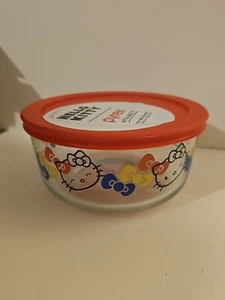 Pyrex Hello Kitty Food Storage Sanrio 4 Cup Glass Round With Bows Red Lid NEW - Picture 1 of 7