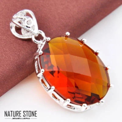 BÓVEDA ÉPICA - Piedra preciosa citrino miel corte ovalado Brasil - Colgante - Plata con cadena Foto 1 de 4