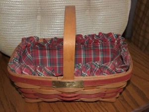 Longaberger Basket 1990 Christmas Collection Red Gingerbread w/ Liner 10x6x4 VGC - Picture 1 of 6