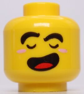 Lego Yellow Head Dual Sided Black Thick Eyebrows Closed Eyes Open Mouth