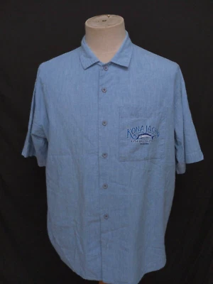 Camisa masculina vintage anos 80 Crazy Shirts Havaí KONA JACK azul cambraia algodão P/S M - Imagem 1 de 4
