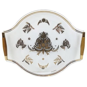 Georges Briard - MCM Glass Birds Serving Tray Sonata Pattern 13" - teak handles - Picture 1 of 8