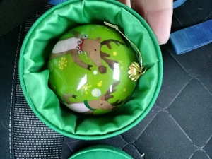 Pier 1 Imports Li Bien Green Christmas Ornament 2007 Santa with Dancing Reindeer - Picture 1 of 5