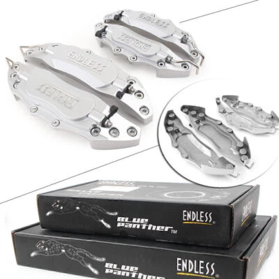 4pcs Car 3D Metal Brake Caliper Covers Universal Front &Rear Large+Medium Silver - Image 1 of 4