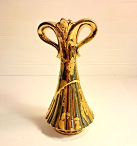 Vintage Weeping Gold Vase USA Ceramic 22kt Gold Exterior with Blue Interior 8"H - Picture 1 of 19