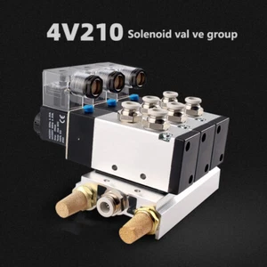 4V210-08 4V110-06 2 Position 5-Way Solenoid Valve AC220V With 8mm Fitting New - Picture 1 of 16