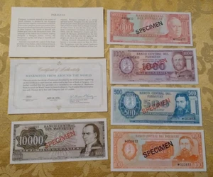 PARAGUAY 1972 100-10000 GUARANIES Complete 5 Specimen CS1 P 199-202,4 UNC 002833 - Picture 1 of 3