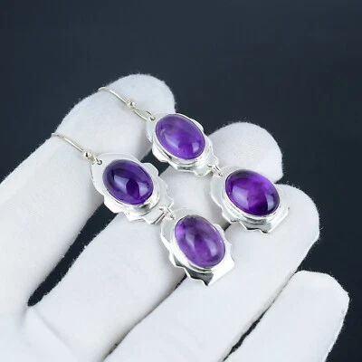 Bello Ametista Gemma Fatto a Mano 925 Sterling Orecchini Argento Per Love Regali - Immagine 1 di 4